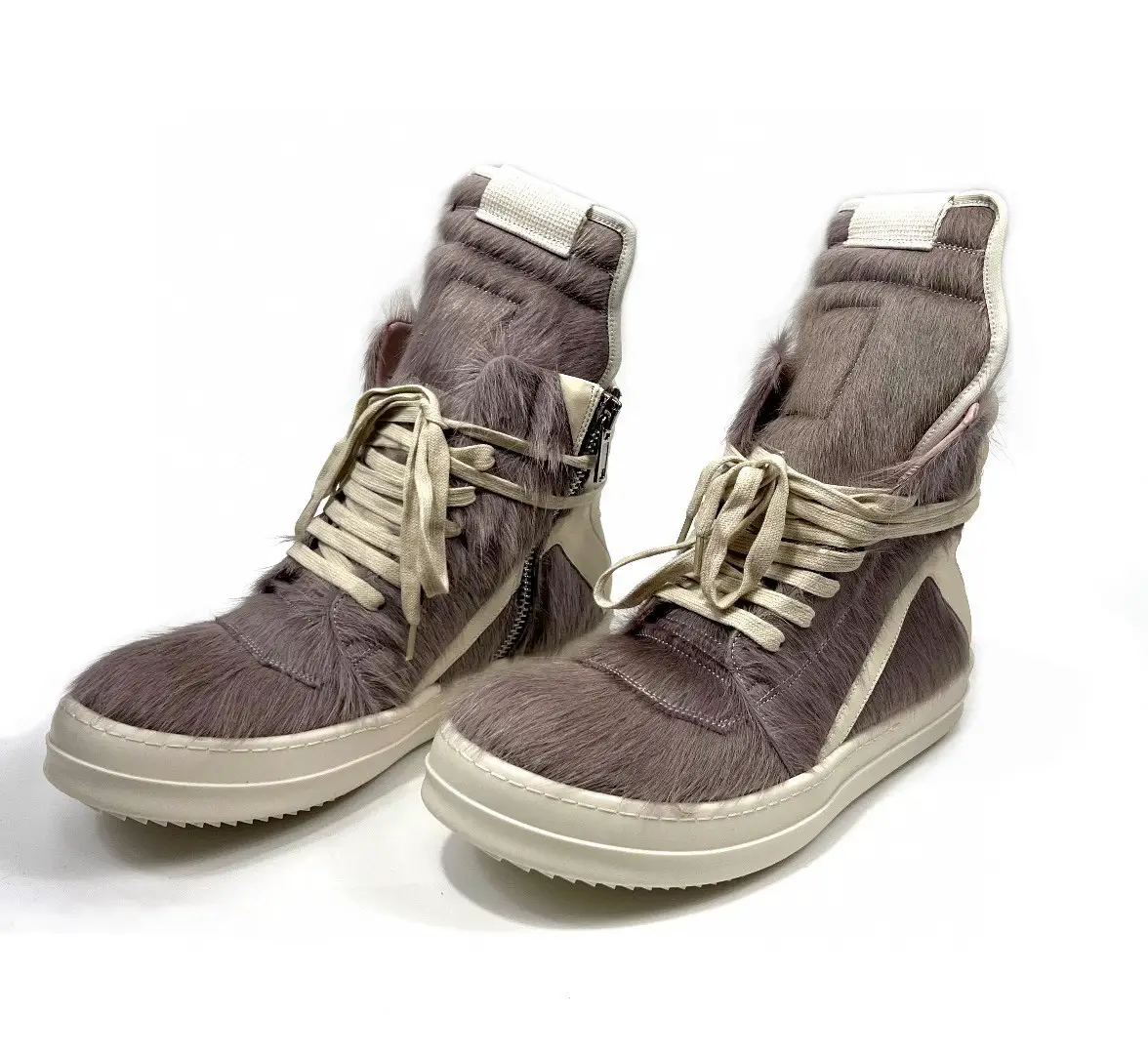 DUJIA ROWENS 24FW Dark style horsehair high top shoes with thick sole, round toe, middle tube, taro purple inverted triangle