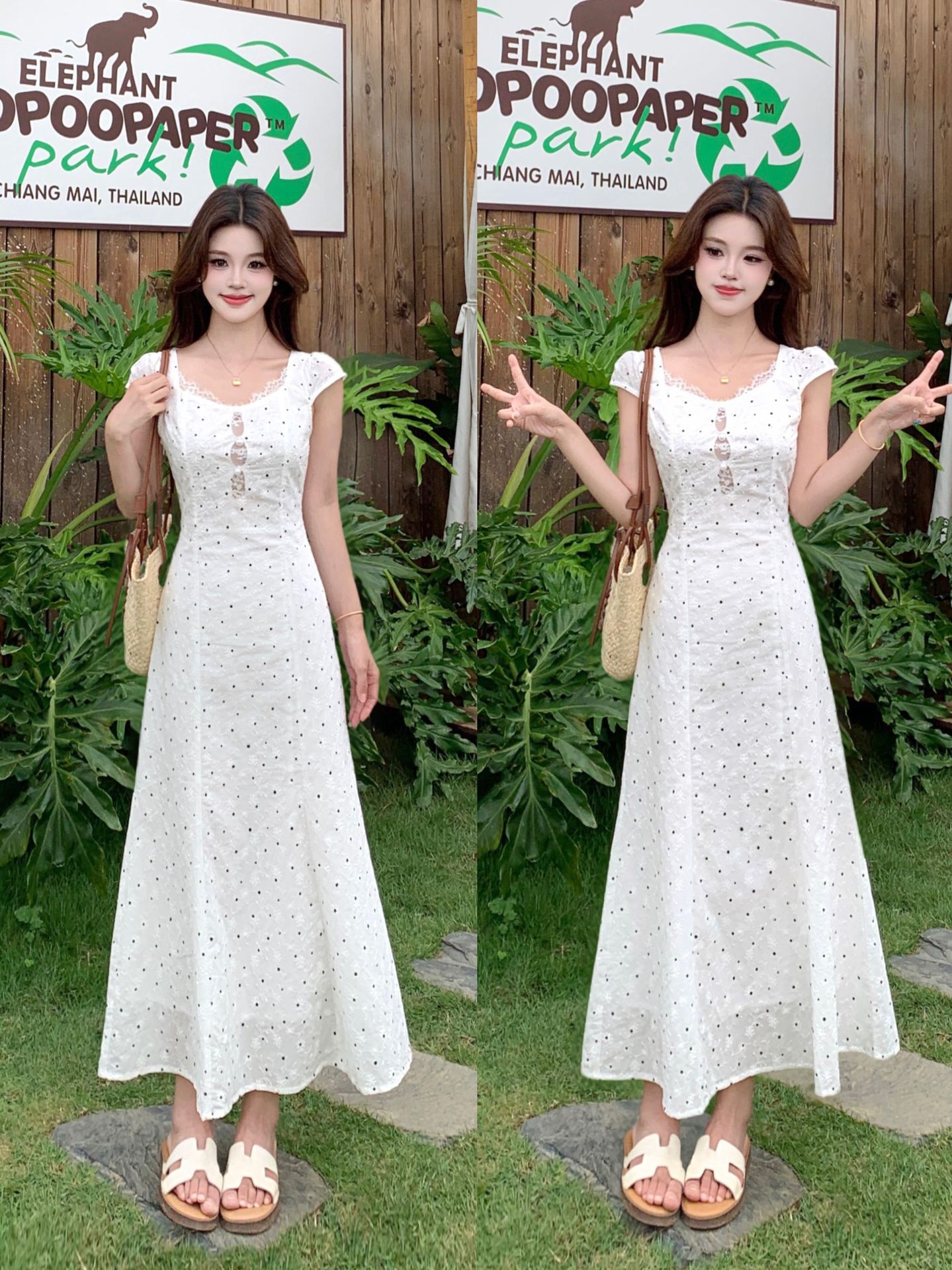 Small Flutter Sleeve Polka Dot Floral Plus Size Dress Summer 2026 New French Style Elegant Beach Vacation Strap Long Dress