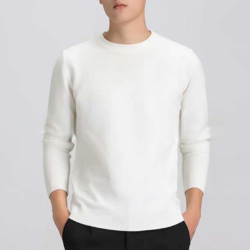 New Autumn and Winter Men's Knitted Sweater Solid Color Base Shirt Long-Sleeve Warm Thick Autumn and Winter Round Neck Versatile Sweater Foto QC de 1688 na Qualit.ly