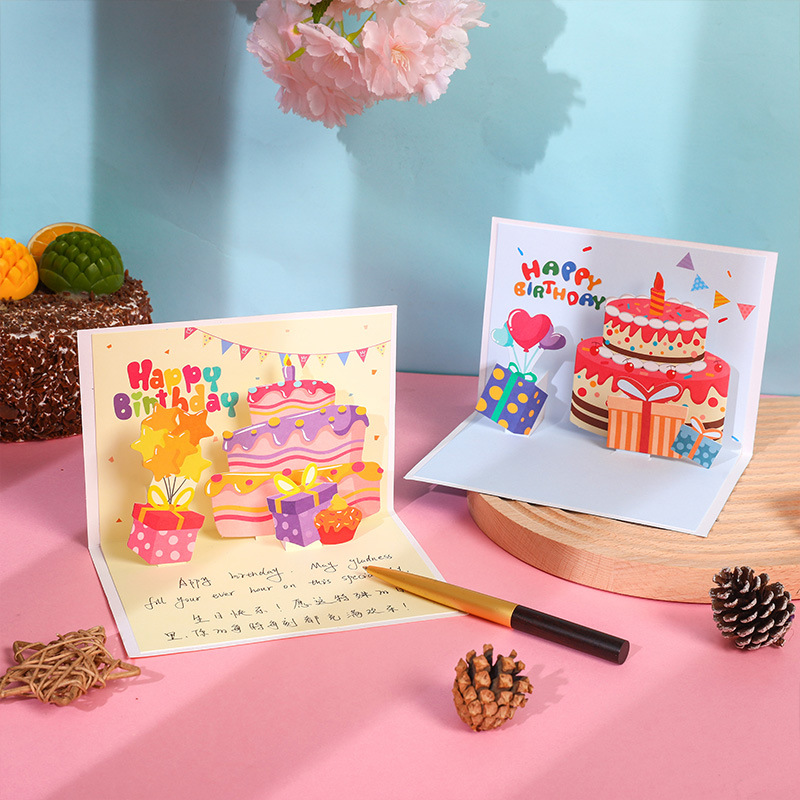 New ins three-dimensional birthday cake greeting card cute creative folding 3D blessing diy handmade gift blessing card