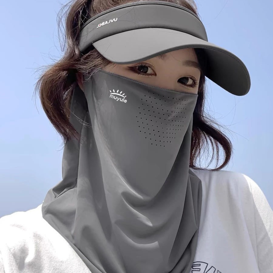 Summer Ice Silk Sun Protection Veil Neck Ear Hanging Mask Ice Sense UV Protection Veil Face Cover Full Face Breathable Sunshade