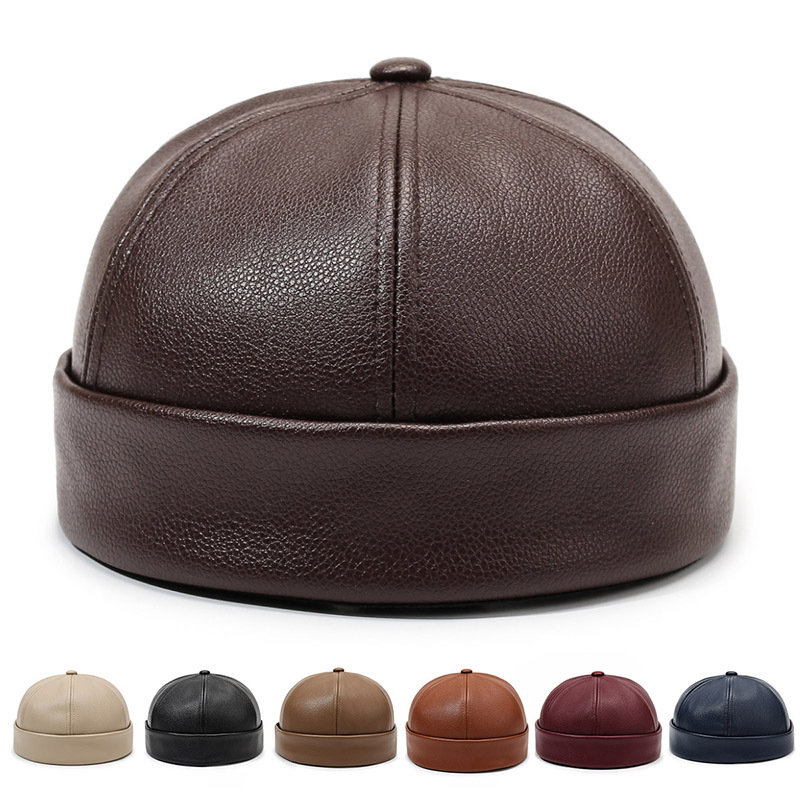 Solid Color Pu Leather Plain Beanie Hat for Men, Trendy Street Style, Women's Fashion Versatile Hipster Hat, Hip-Hop Sailor Hat