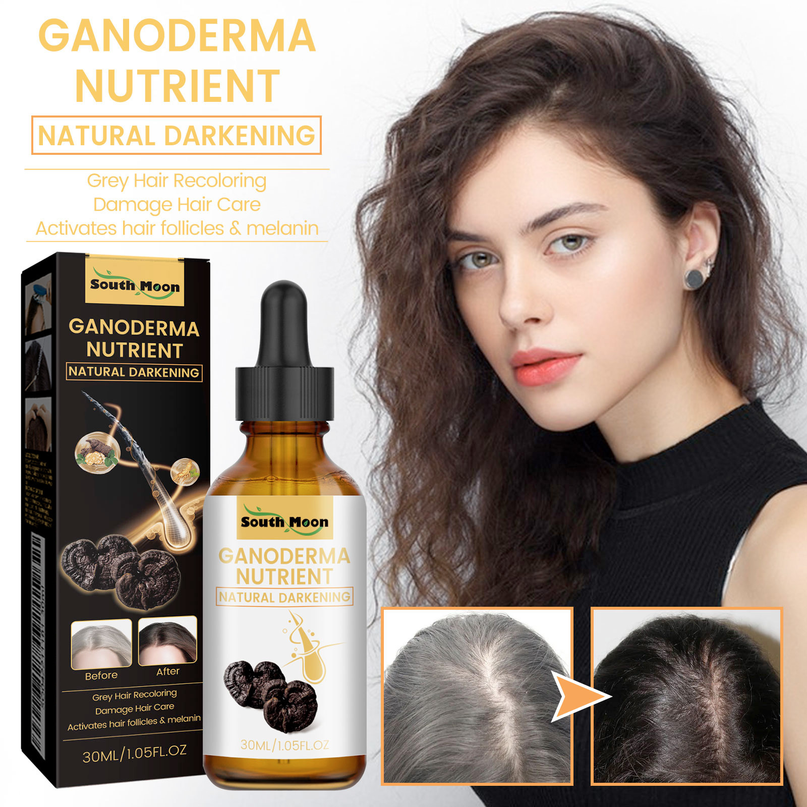 South Moon Black Lingzhi Black Hair Liquid Moisturizing Hair Nourishing Hair Care Massage Essence
