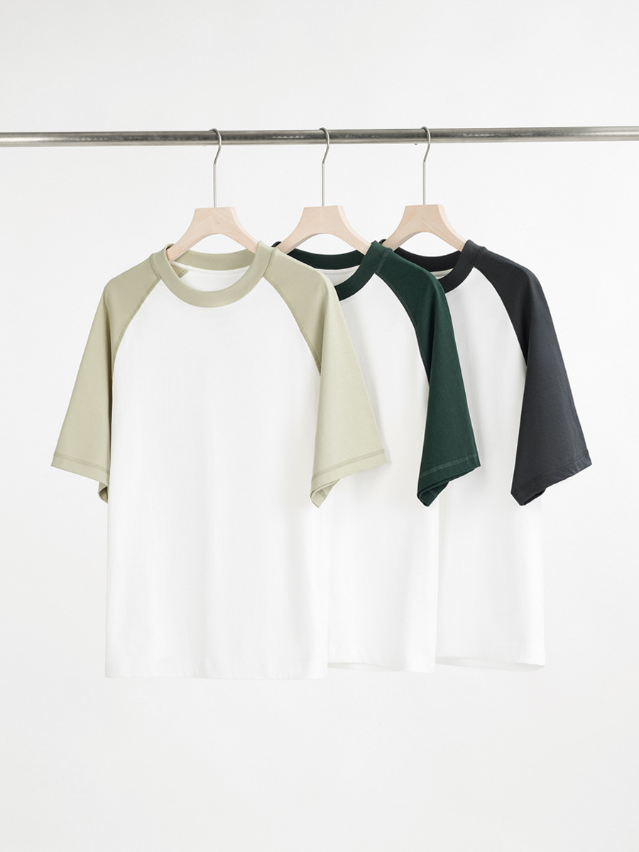 American Casual 300g Heavy Cotton Men's Short Sleeve Summer Raglan Contrast Color Crewneck Loose Clothes Men's T-shirt