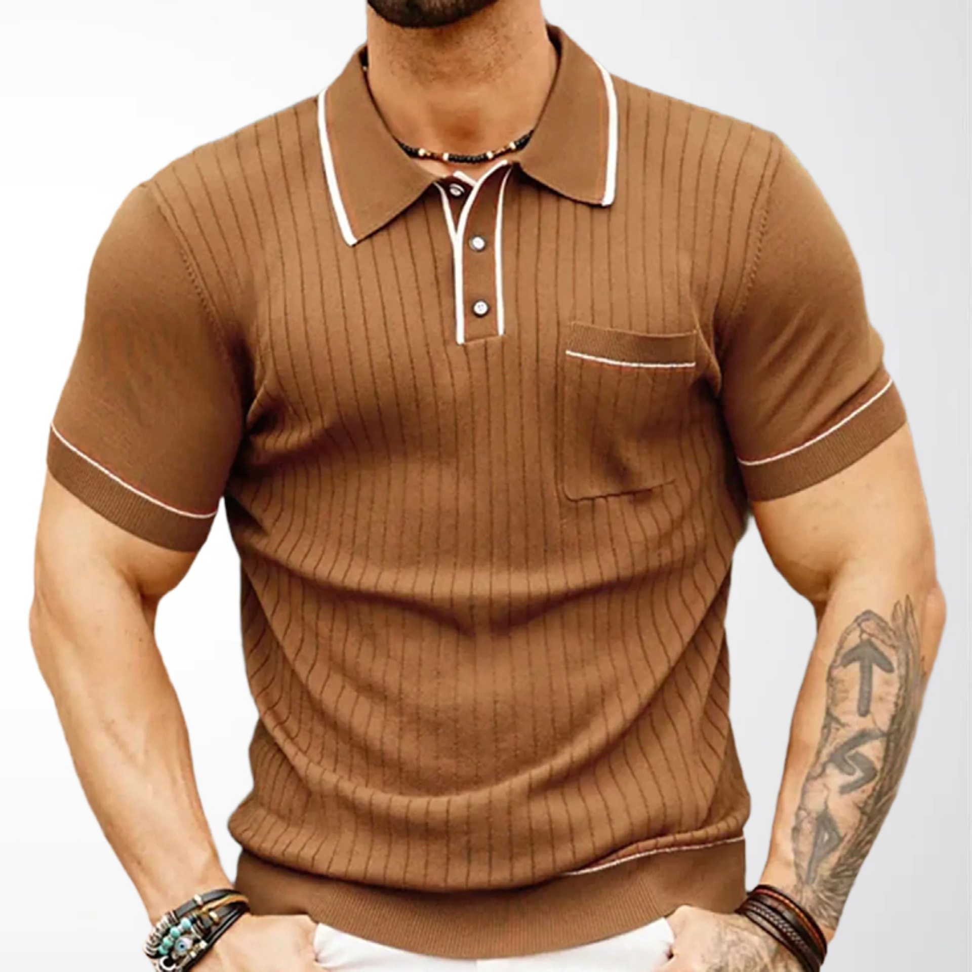 European and American Foreign Trade Knitwear Summer New Short-Sleeve 3D Patch Pocket Pullover Business Polo Shirt in Stock for Men Sy0186