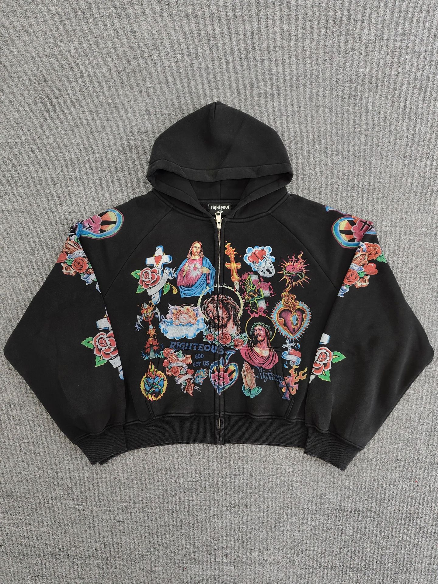 American Retro Gothic Rock Painted Character Print Hoodie for Men and Women, Loose Fit Sports Sweatshirt, Righteous Sweatshirt