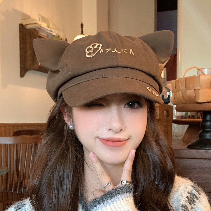 Women's Versatile Beret Hat, Cute Cartoon Sun Hat, Large Head Size, High-End Sun Protection Hat for Women, Wholesale Cross-Border