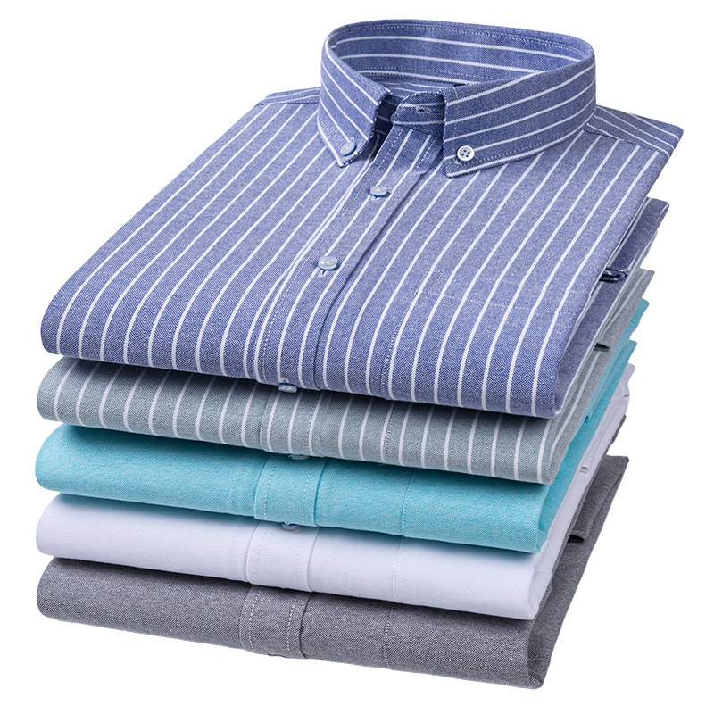 New Spring and Autumn Oxford Spinning Cotton Washed Shirt Men's Long Sleeve Oxford Spinning Shirt Cross-border Hair
