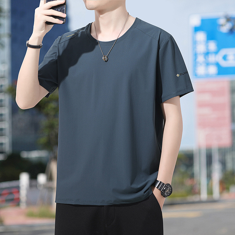 Ice Silk Short-Sleeved T-Shirt for Men 2026 New Summer Men's Sportswear Cool Quick-Drying Breathable Large Size Clothing