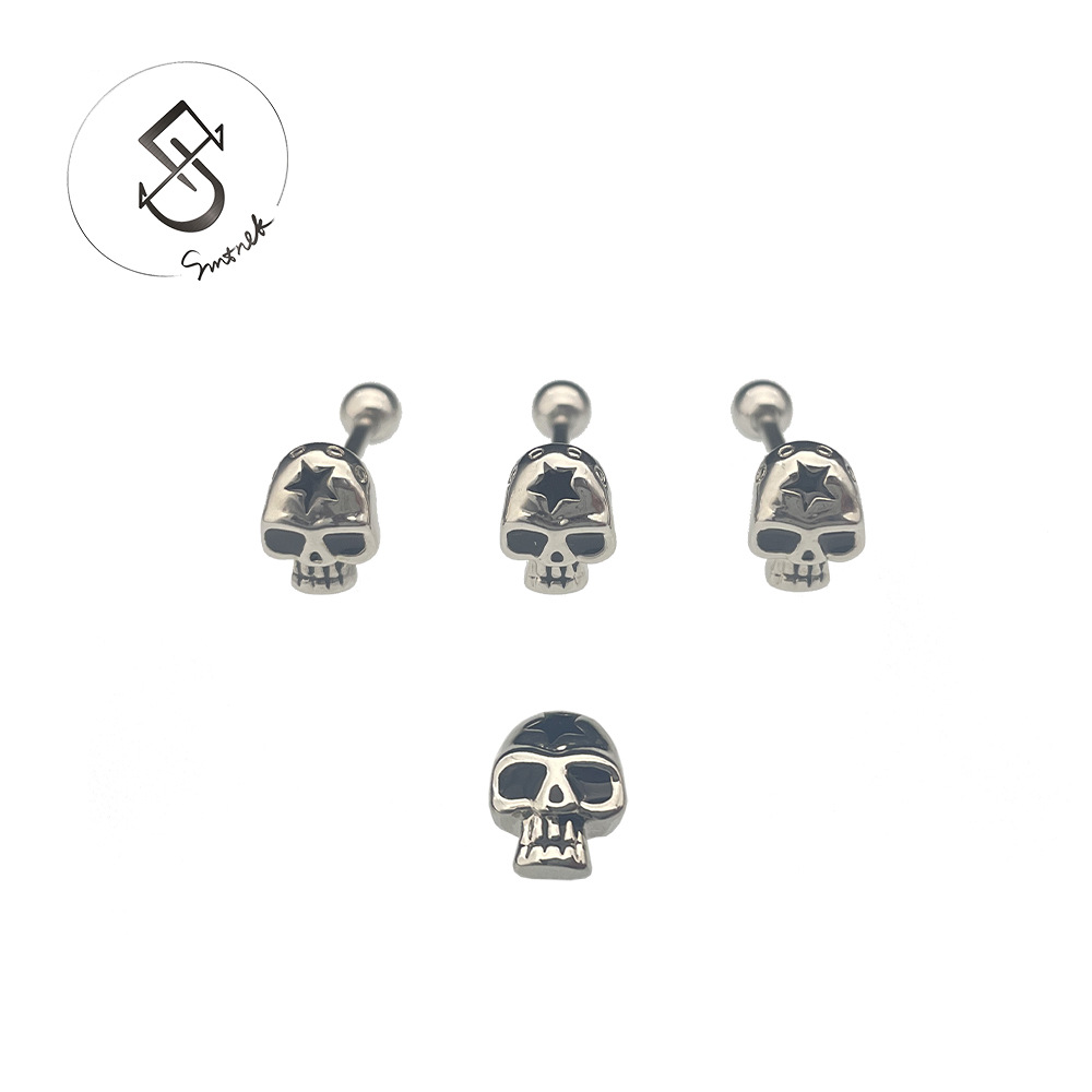 SMTNEK titanium steel rod copper material five-pointed star skull tongue nail external thread stainless steel puncture jewelry