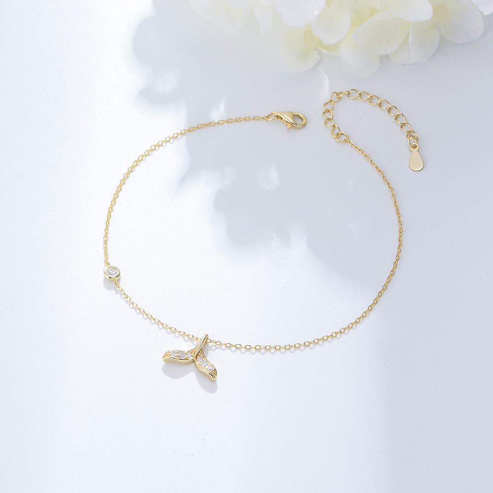 wish European and American summer hot selling s925 sterling silver creative people fishtail anklet summer simple temperament Diamond women's foot ornaments