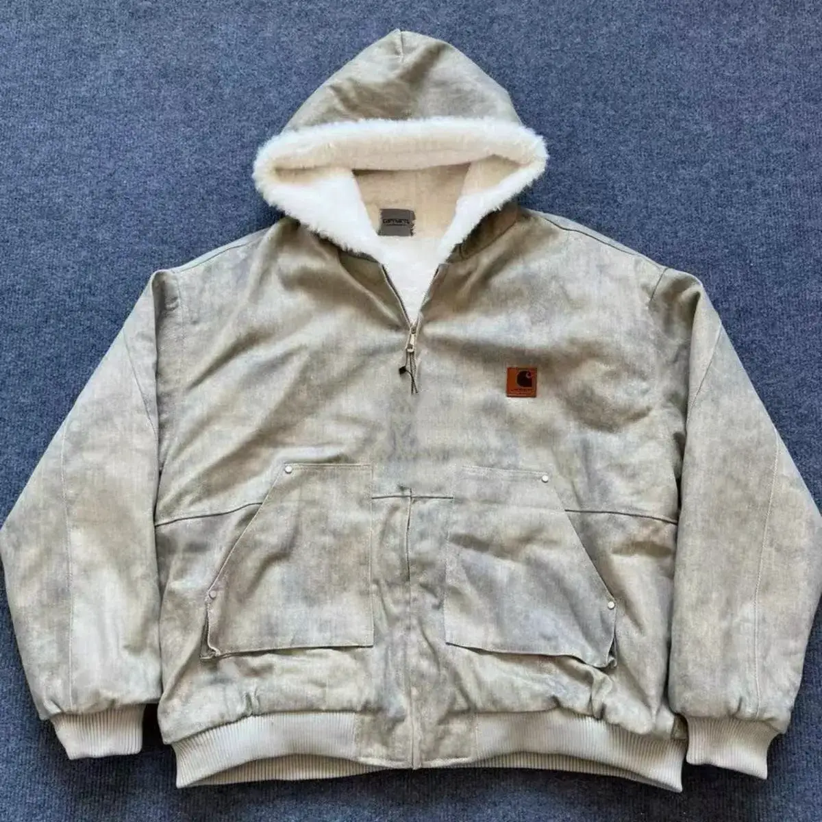 连帽棉服夹克秋冬仿水貂毛大理石加厚座山雕外套