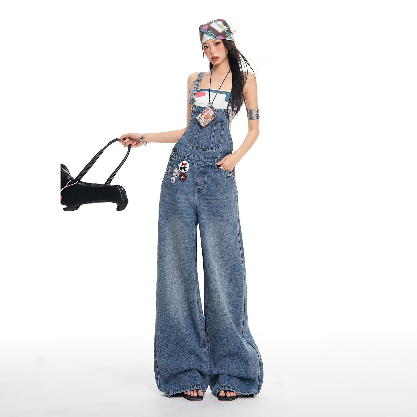 American-Style Spicy Girl Denim Overalls for Women, 2026 Spring New Straight High-Waisted Loose Slimming Jumpsuit Floor-Length Pants