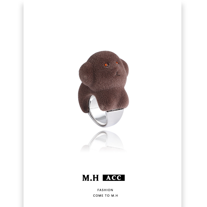 Cartoon Coffee-Colored Puppy Ring for Women, Light Luxury, High-End, Exquisite, Versatile, Unique, Original Design, Index Finger Ring
