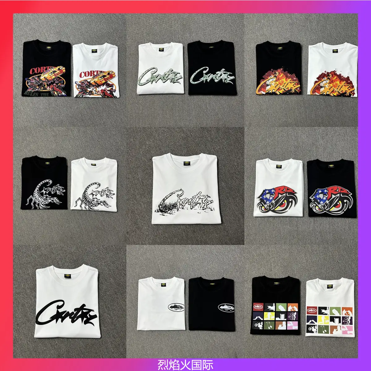 Cross-Border Corteiz2025 New Short-Sleeved恶魔岛 T-Shirt with Lettering, Limited Edition, Round Neck, American Casual, Loose Half-Sleeve