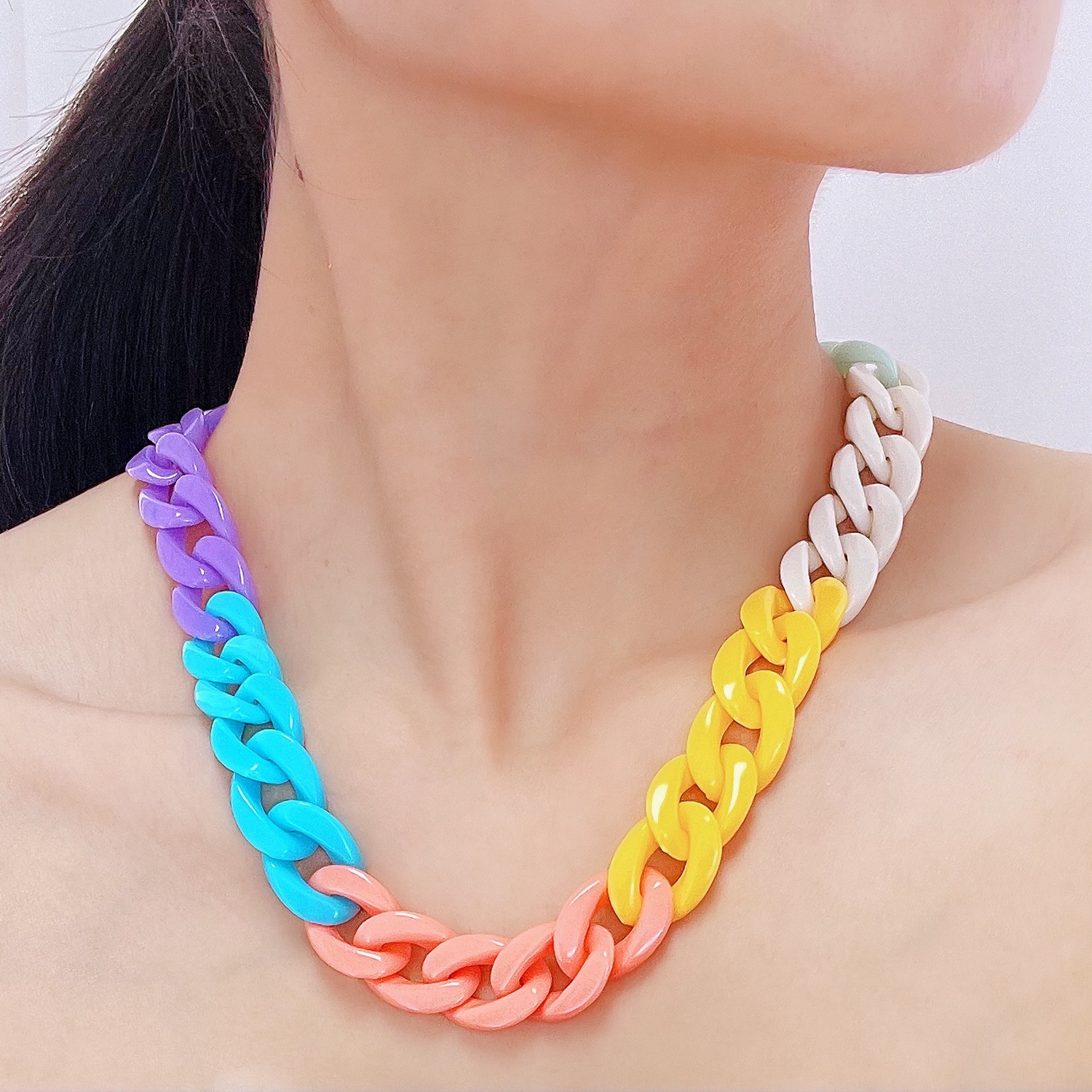 Cross-border ins Fashion Summer Explosive Macaron Color All-match Acrylic Hip-hop Personality Exaggerated Necklace for Men and Women