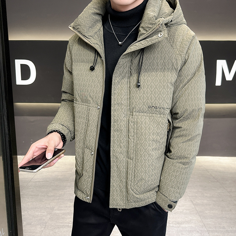 Men's Lightweight down Jacket with Hood and Print, 2025 New Trendy Brand, Thickened Men's Winter Clothing, White Duck down Coat