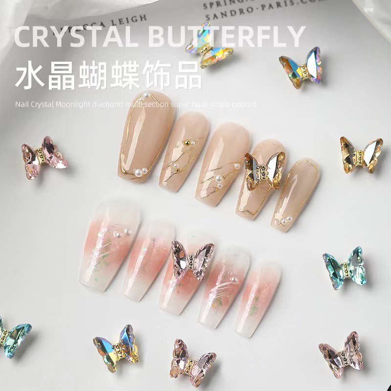 New Nail Art Crystal Butterfly Diamond Jewelry Luxury Rhinestone Super Flash Aurora Magic Color Three-dimensional Nail Decoration Small Accessories