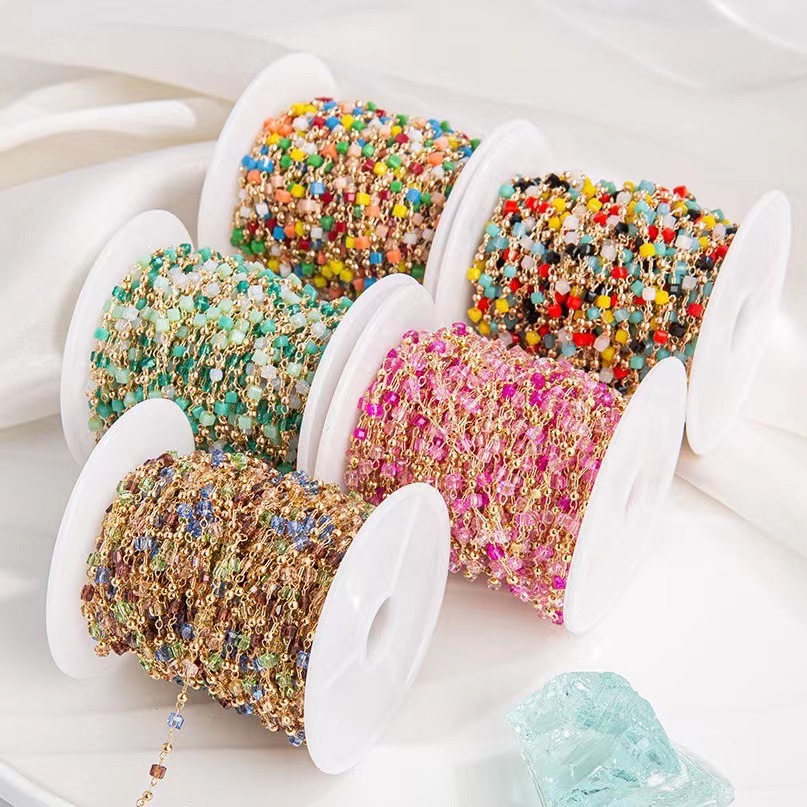 DIY Chain Colorful 2cm Square Crystal Chain Necklace Bracelet Material Hand-Woven Headscarf Shoe Clothing Accessories Accessories