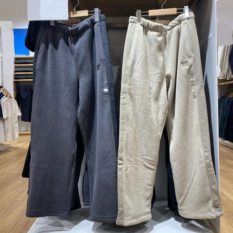 Japanese Style Men's Autumn and Winter Fleece Straight-Leg Trousers/Casual Jogger Pants with Fleece Lining, Thickened and Warm Pants 483979