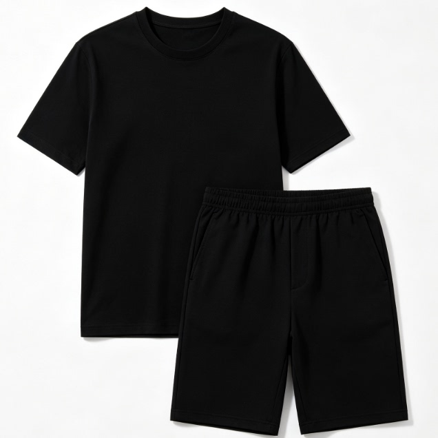 Left Embroidered Black/White Small Size Pointed Pocket Two-Color Short-Sleeved Shirt Set 88062939