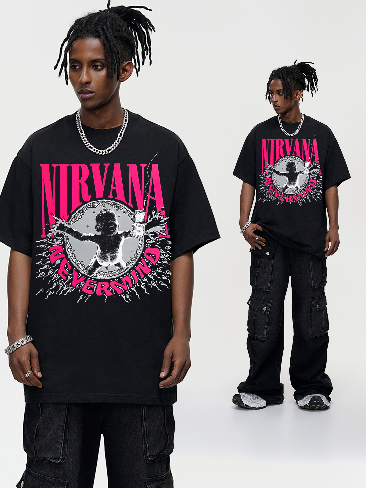 NIRVANA Classic Band Cover American Retro Short-sleeved T-shirt Cross-border Men's Summer New Half-sleeved Small Collar
