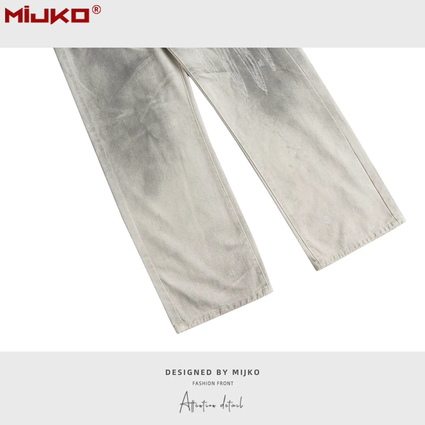 Cross-Border American retro Niche style Straight-leg Dirty Dye White Denim Men's Handsome High-End Distressed Long Pants