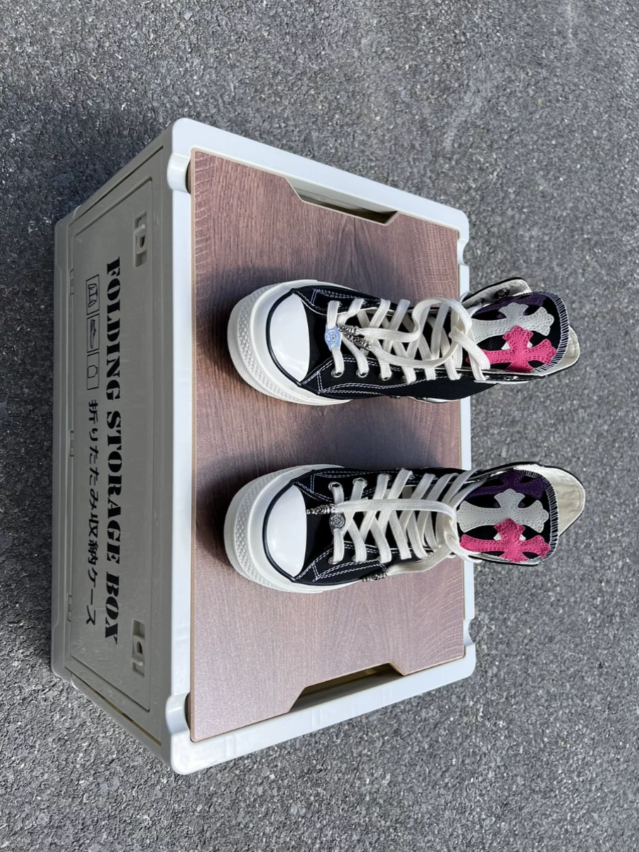 Remake Off-White Canvas Shoes Custom Cross Embroidery Colorful Leather Label Eyelet Buckle Trendy High and Low Top Canvas Shoes Foto QC de TAOBAO na Qualit.ly