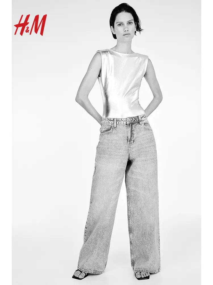 Hm Women's Pants Summer Fashion Casual Loose Mid-Waist Straight-leg Stacked Lazy Wide Legs Denim 1210963