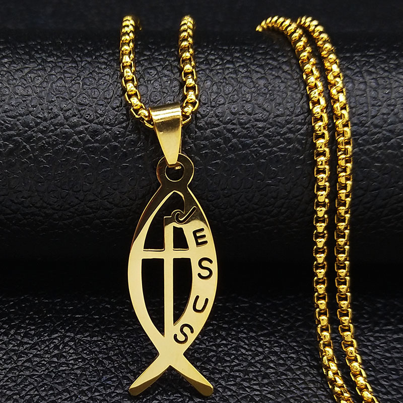 Wholesale European and American Simple Fish Bone Pendant Jewelry Necklace Gold-Plated Stainless Steel Pendant Exquisite Personality