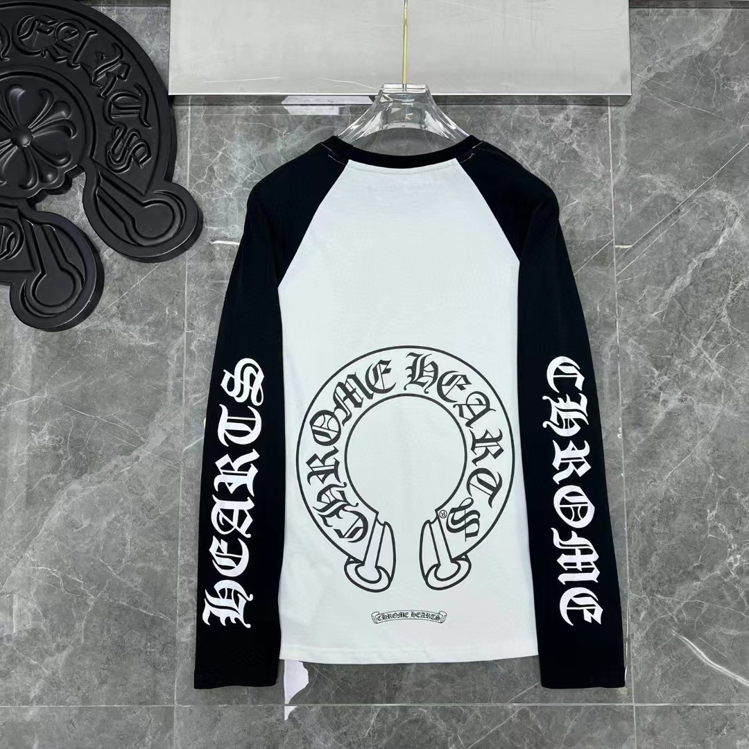 26 High-End Version Chrome Hearts Horse Hoof Print Color-Blocking Raglan Letter Print Long Pullover Unisex Style