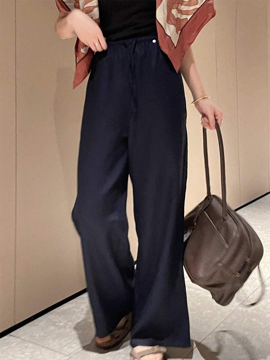 Su Ting High-End 100% Linen Straight-Leg Pants for Women, Spring and Summer Style, Moisture-Wicking and Breathable, Full Linen Loose Wide-Leg Pants