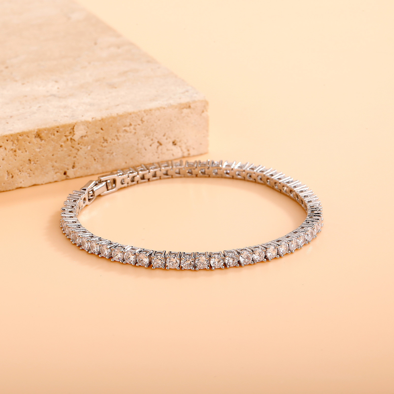 Europe and the United States cross-border 4mm zircon chain jewelry box buckle tennis chain town gold plating full personality hip-hop fashion men's bracelet