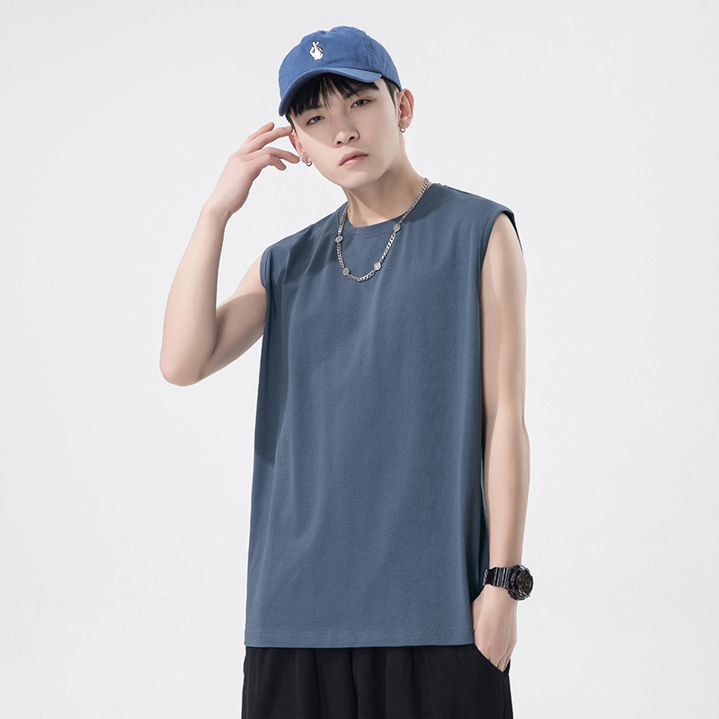 2025 Summer Trbottomy Brand Men's Heavyweight Sleeveless T-Shirt Men's Cotton Sportswear Pure Color Cotton Waistcoat Bottoming Shirt