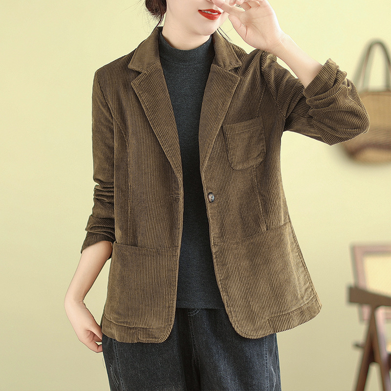 4 Colors Available, Solid Color Corduroy Jacket for Women, Small Blazer, 2026 Spring New Design, Niche Artistic Top, Trendy