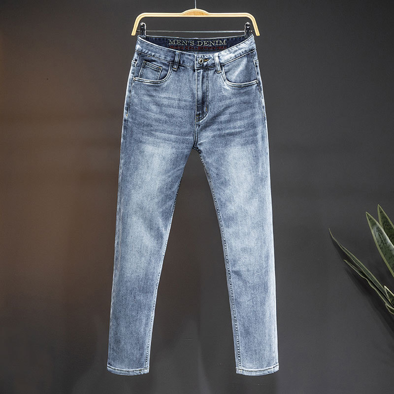 2024 in stock High-end Simple European Washing Craft Slim-fit Men's Small Straight Jeans Street Trendy Casual All-match Trousers