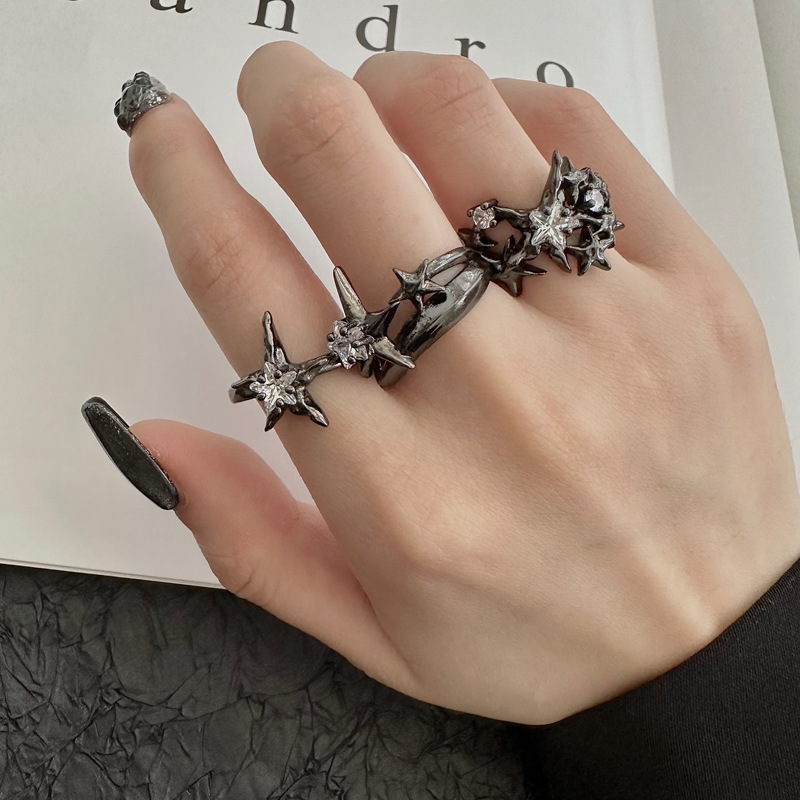 Star High Sense Dark Style Personality Ring Women's Instagram Popular Star Dopamine Opening Adjustable Ring Set