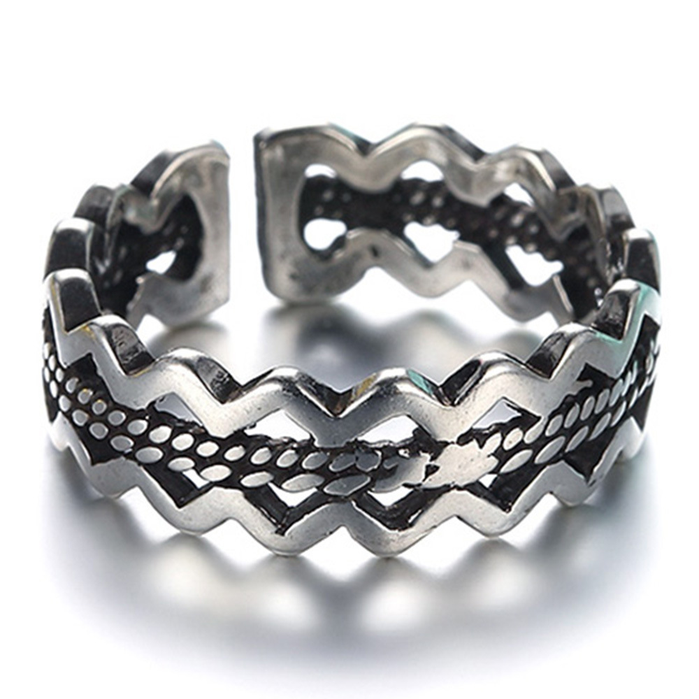 Shake Tone Fast Hands Cross-border Korean-style Waving Whip Ring Antique Distressed Open Silver-plated Index Finger Ring