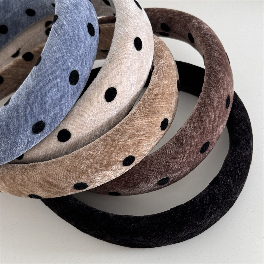 French-Style Retro Lazy Polka Dot Velvet Headband for Women, Simple and Versatile Fabric Sponge High-Top Headband, Sweet Hair Accessory
