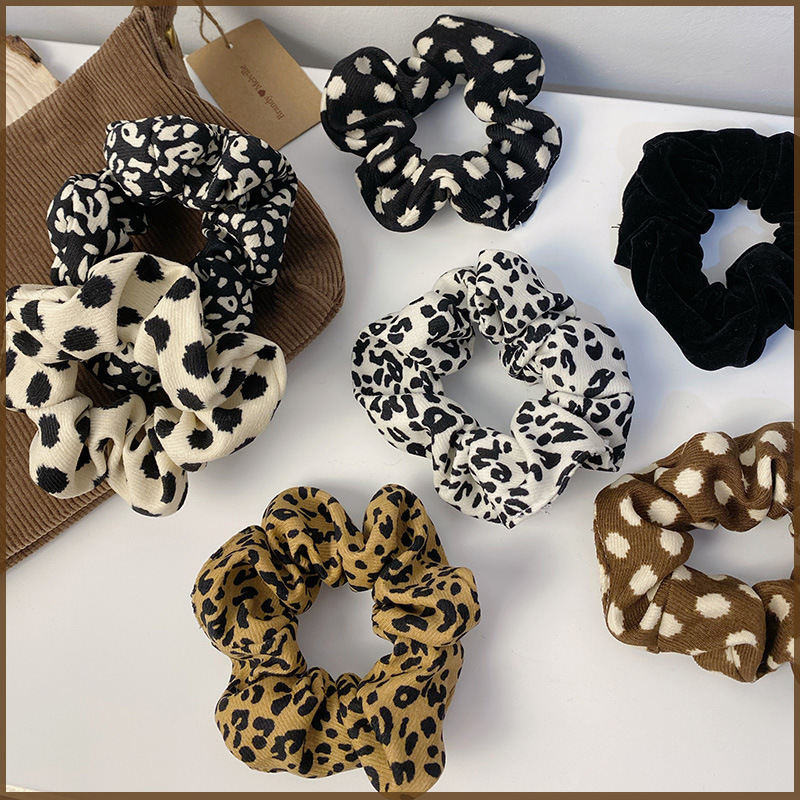 Autumn and Winter Retro Leopard Print Wave Dot Large Intestine Hair Ring Simple Adult Distinctive Headband Leather Band Native Girl Headwear Ins