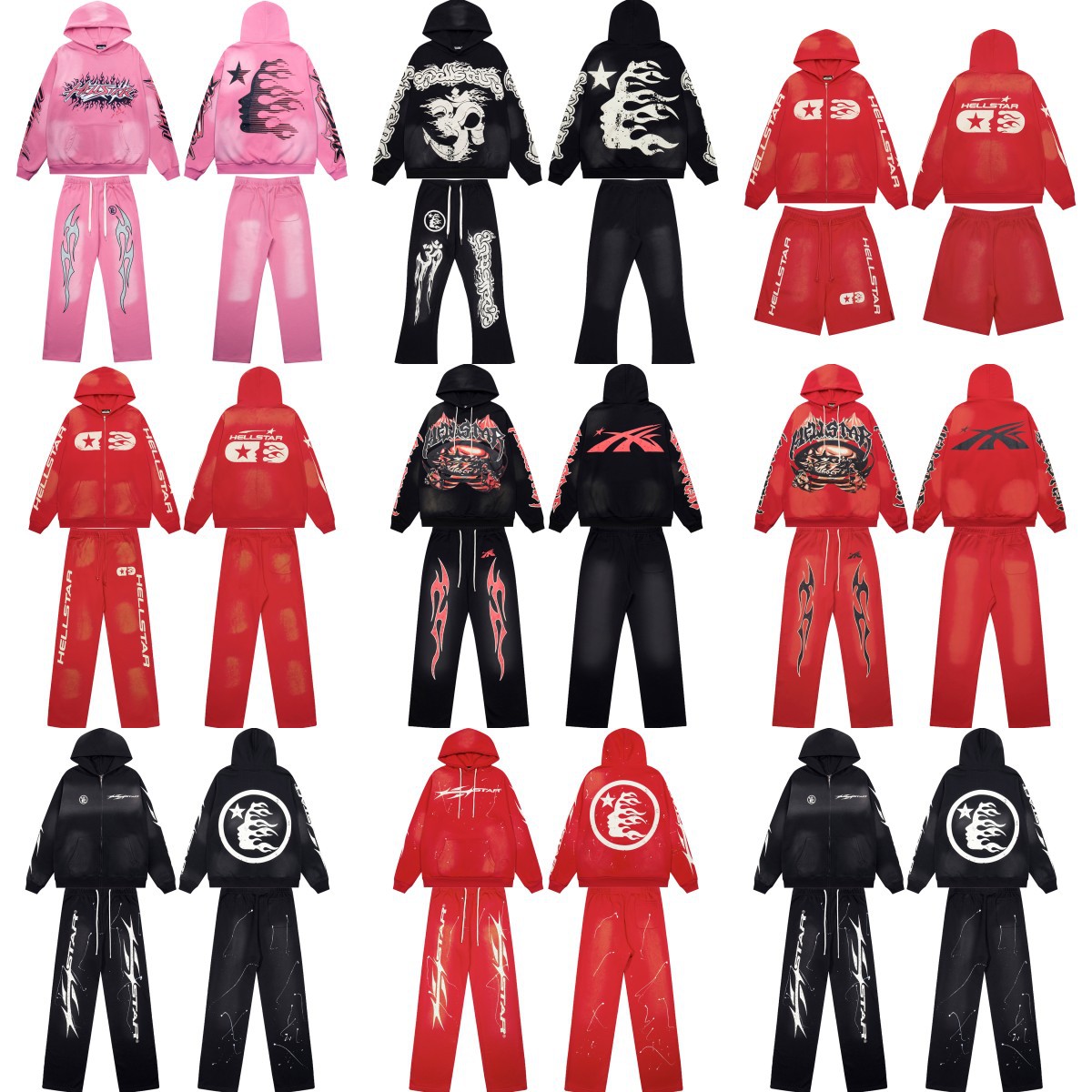 Cross-Border New European and American Hell Star Trendy Brand Loose Retro Letter Print Hooded Sweatshirt and Pants Trendy
