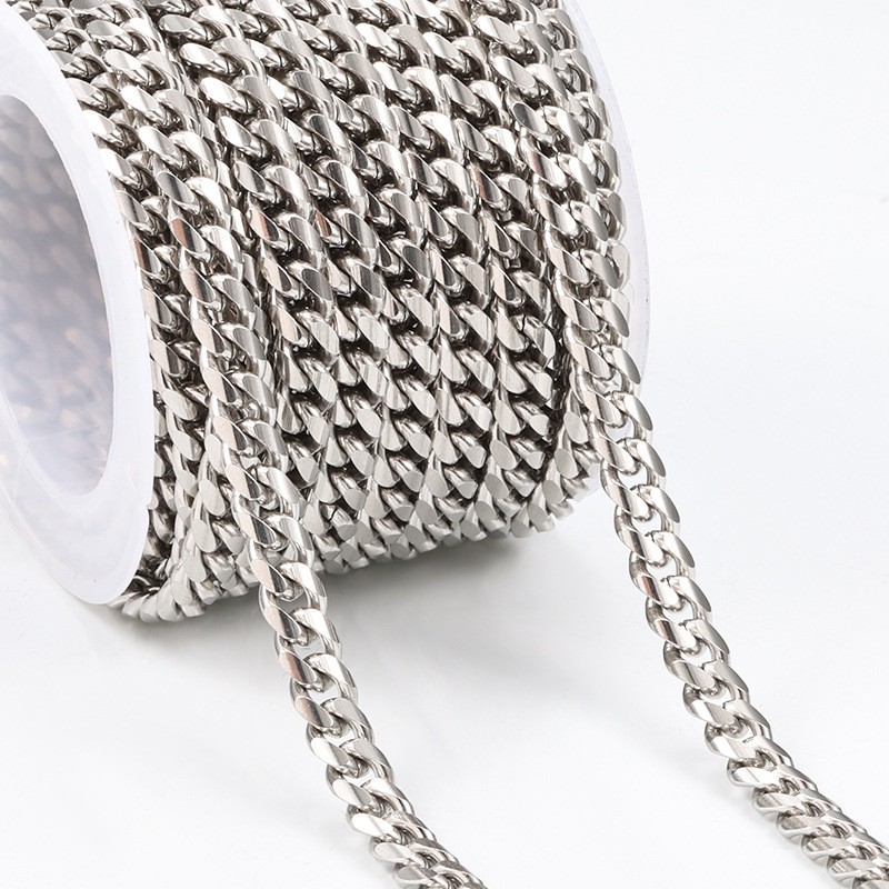 Side body round grinding chain diy necklace bracelet bag chain hanging chain encryption cuban chain stainless steel trendy jewelry matching chain