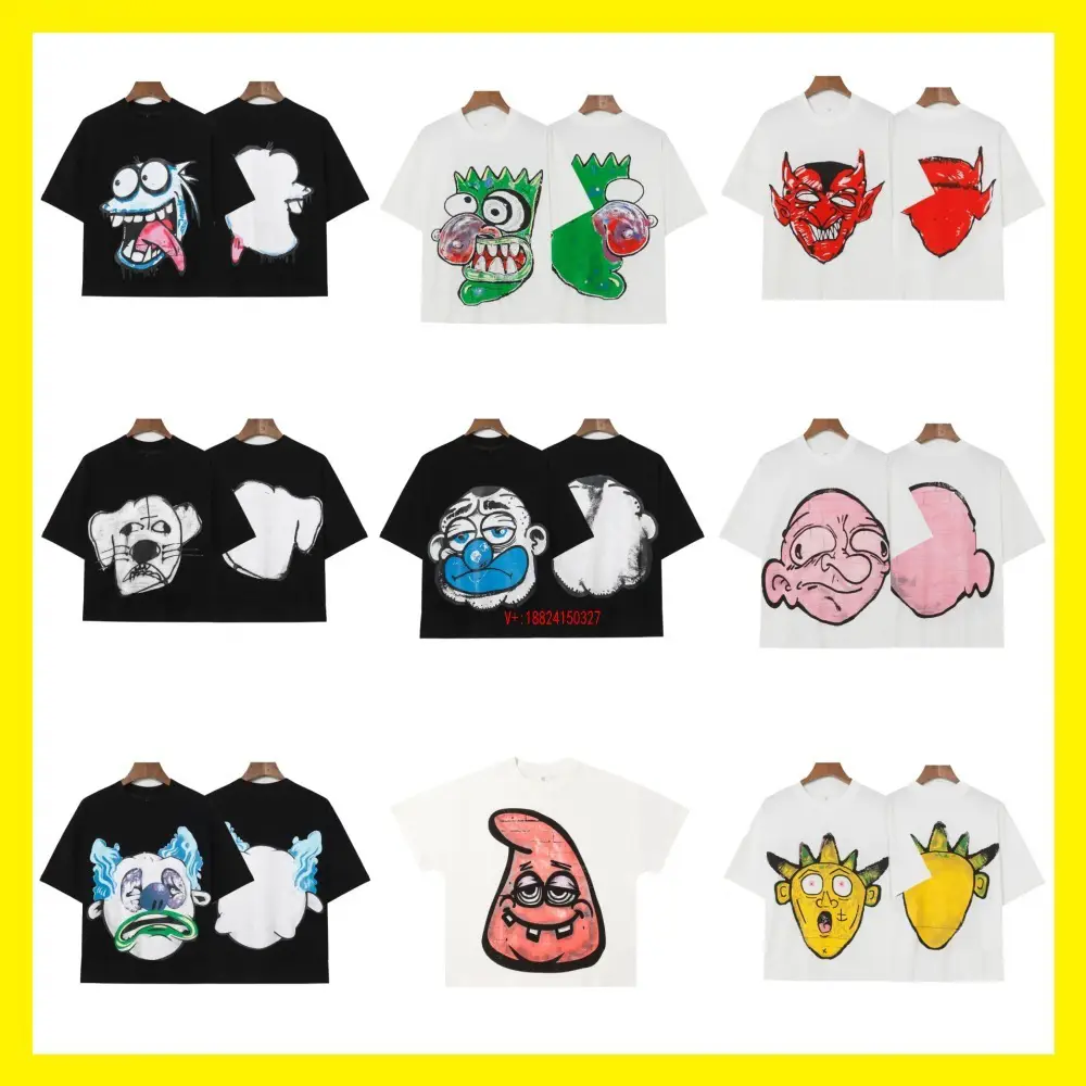 Foreign trade wholesale Billi0n hip-hop high street tide cartoon pattern graffiti drop-shoulder sleeve couple short-sleeved T-shirt aire
