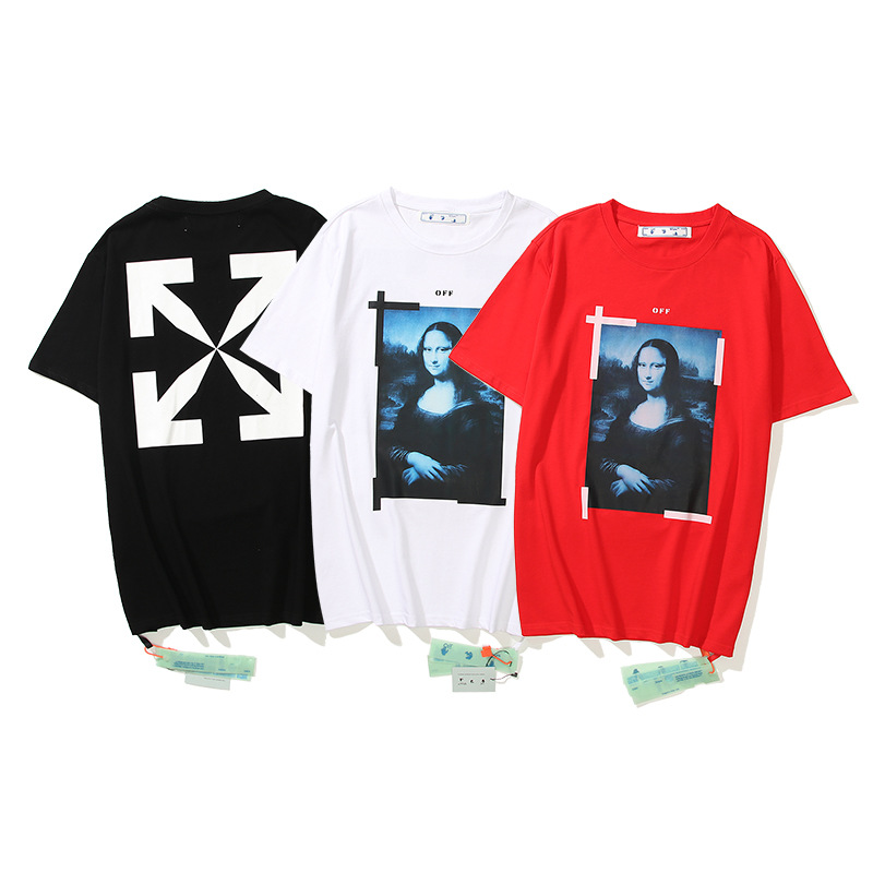 2023 Spring and Summer New Ow Off White Mona Lisa Oil Painting Short-Sleeved T-Shirt, Same Style Short-Sleeved for Men and Women