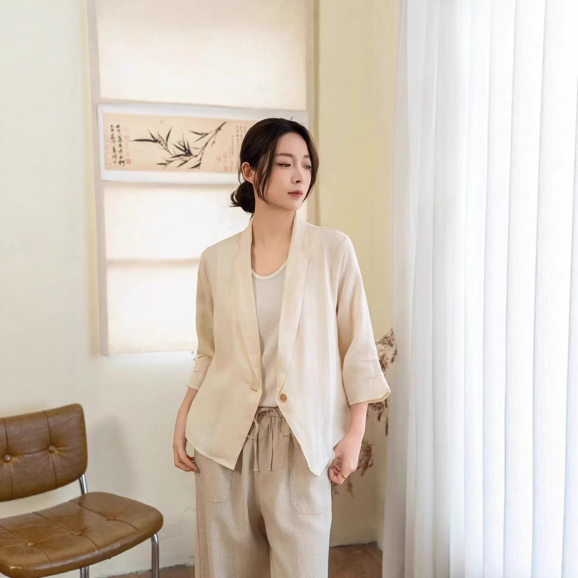 Spring and Summer New Style Ramie Elegant Versatile Small Suit Jacket Loose Slimming Coat for Women