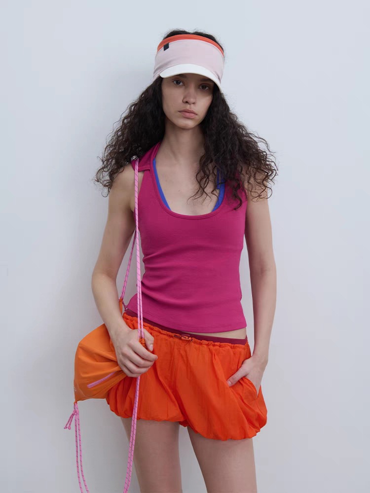 【Clearance No Returns/Exchanges】Original Fabric Designer Slim Fit Slimming Backless Hooded Halter Neck Stretch Tank Top