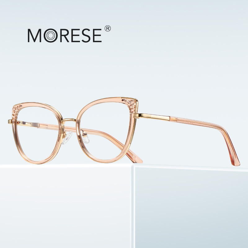Korean Anti-blue Glasses 3149 Gold TR Hollow Personalized Flat Glasses Women's Sweet Small Face Plain Cat's Eye Frame