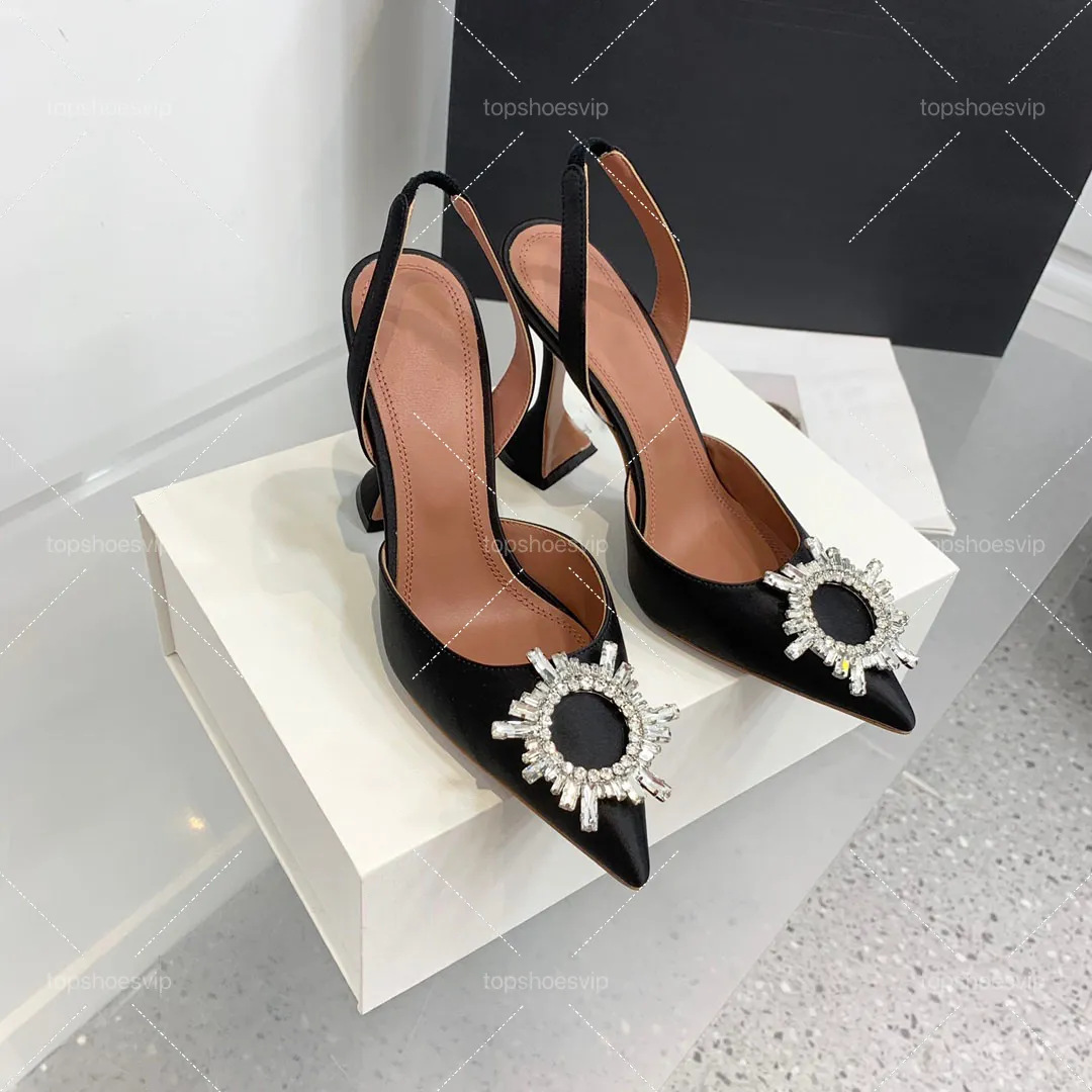 In-Stock French-Style Pointed-Toe High-Heeled Sandals with Elegant Pointed Stiletto Heels, Bowknot, Rhinestone Accessories, High Version Genuine Leather High Heels