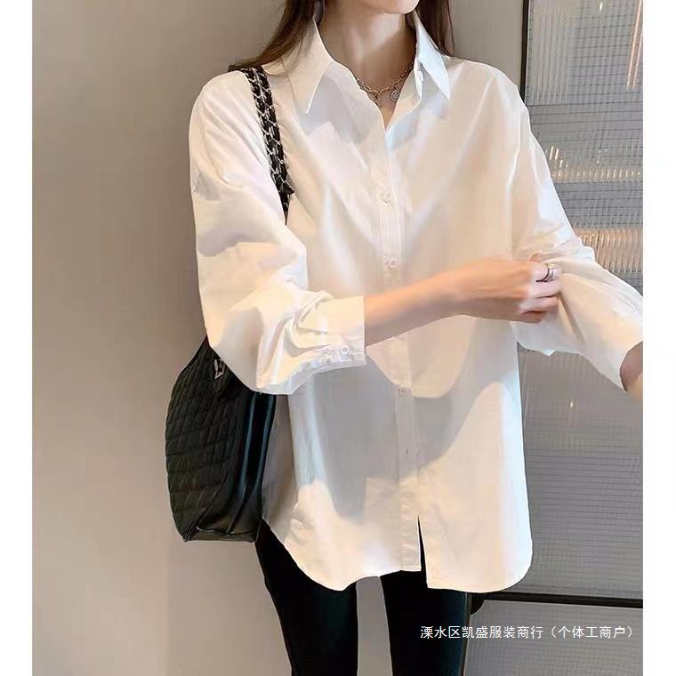White shirt Women's cotton 2024 new spring and autumn Korean style design sense niche Western style top versatile casual shirt