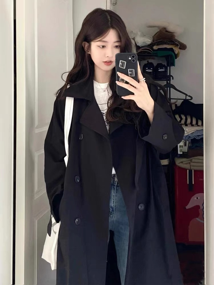 Black Coat Coat Women's Coat Autumn and Winter 2024 New British Style Small Medium and Long Casual Korean Style